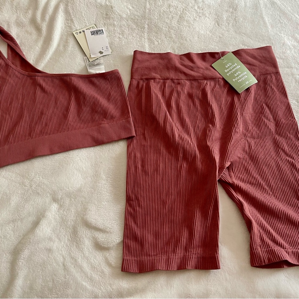 H&M Mauve 2-Piece Set – Crop Top & Biker Shorts | NWT